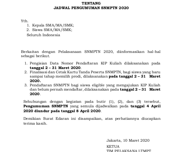 Jadwal Pengumuman SNMPTN 2020