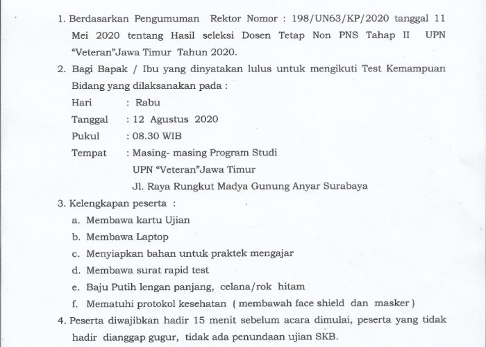 Tes Kemampuan Bidang Dosen Kontrak Non-PNS 2020