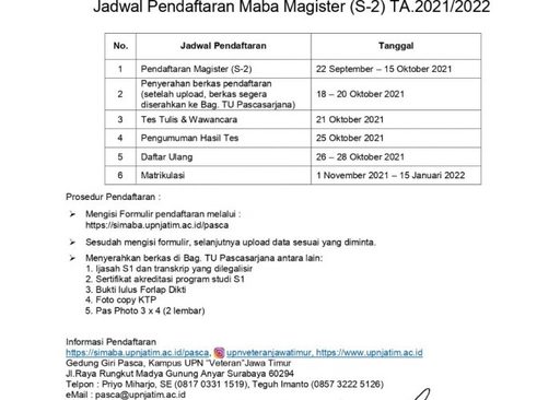 Jadwal Pendaftaran Mahasiswa Baru Magister (S-2) TA. 2021-2022