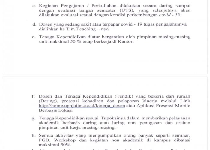 Pemberlakuan Pembatasan Kegiatan Masyarakat Covid-19 di UPN Veteran Jatim