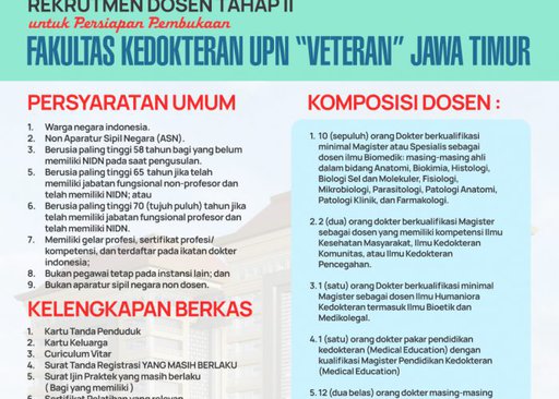 Rekrutmen Dosen Tahap 2 untuk persiapan Pembukaan Fakultas Kedokteran